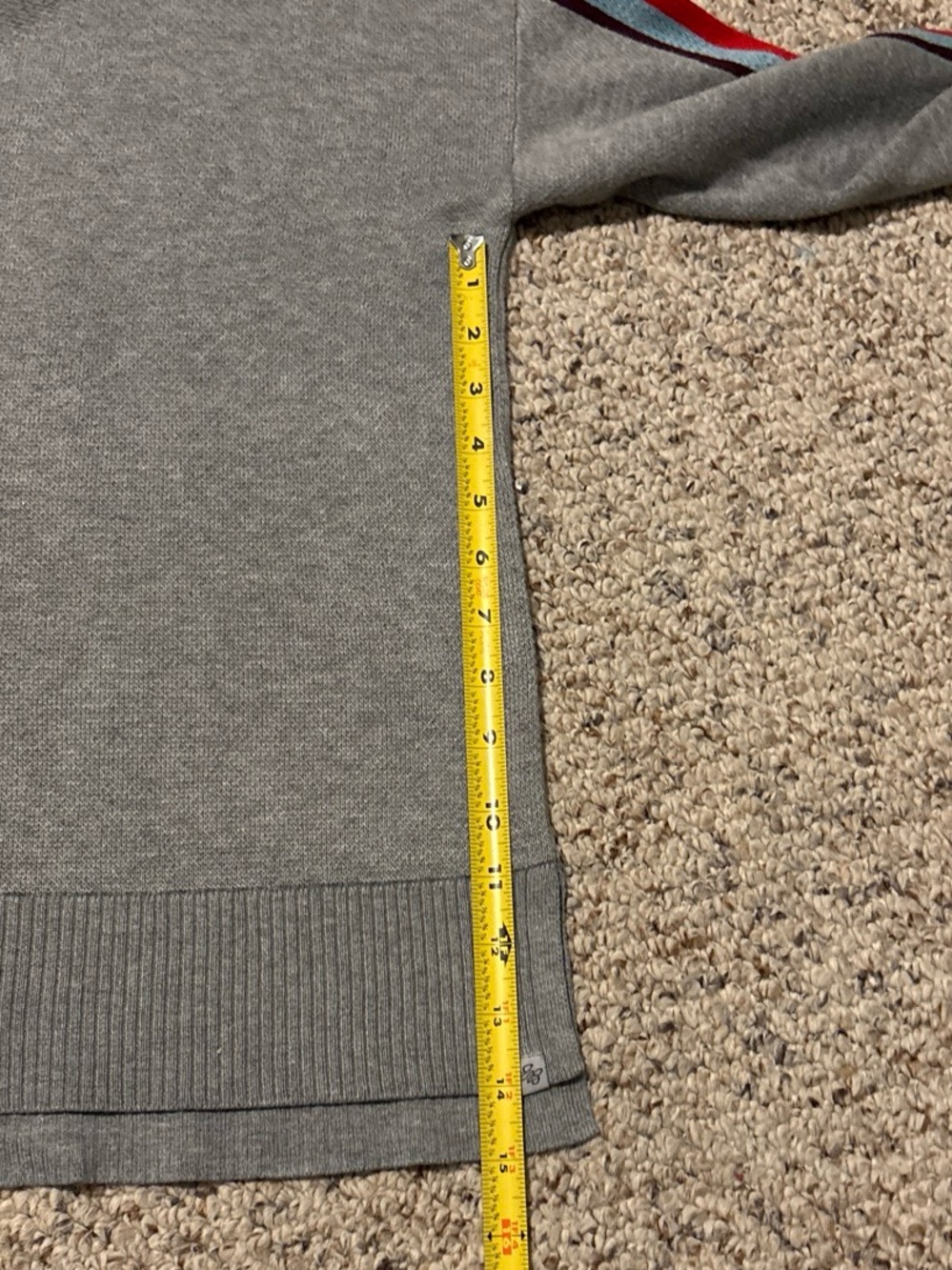 Eddie Bauer Gray Crewneck Sweater with Red & Blue Sleeve Stripes - Picture 6 of 7